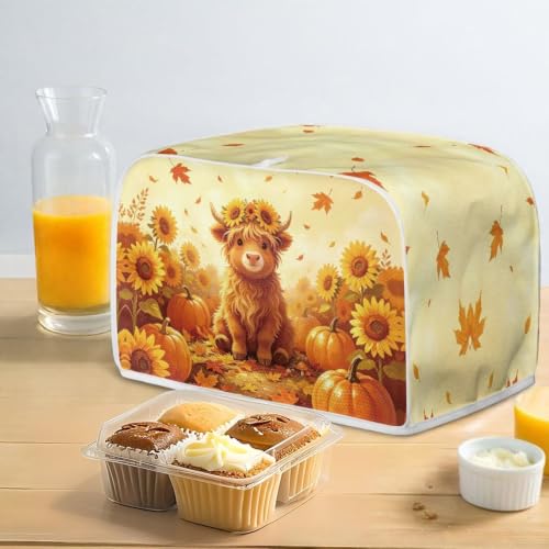 Image of Fall Highland Cattle 4 Slice Toaster Cover Thankisgiving Decor