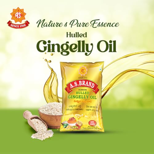 A.S. BRAND Hulled Gingelly Oil - 1 Litre |Sesame Oil|Ellu|El|Nuvvulu Pappu Nune|Dehusk Sesame Oil|Rich In Taste & Aroma| Healthy Cooking Oil|Pickles|Oriental Cooking|Grilling|Sauteing|Roasting|Frying