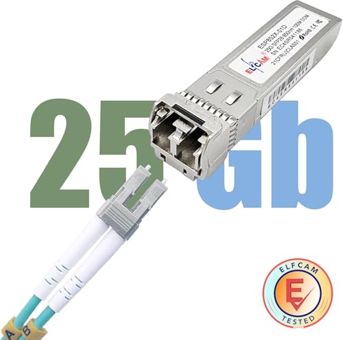 Image of Elfcam - 2 Pack 25G SFP28 SR 850nm Transceiver Module, Compatible with Cisco 25GBASE-SR, 850nm, 100m DOM LC /UPC Duplex Multimode MMF, Pack of 2