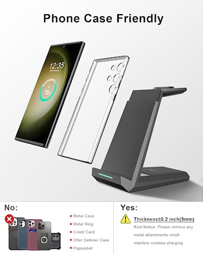 Induktive Ladestation für Samsung,ADADPU Kabelloses Ladegerät 3 in 1 Kompatibel für Galaxy Watch 6/5/5 Pro/4/3/Active 2,Wireless Charger für Samsung S24 S23 S22 Ultra S21 Note 20 Galaxy Buds – Bild 6