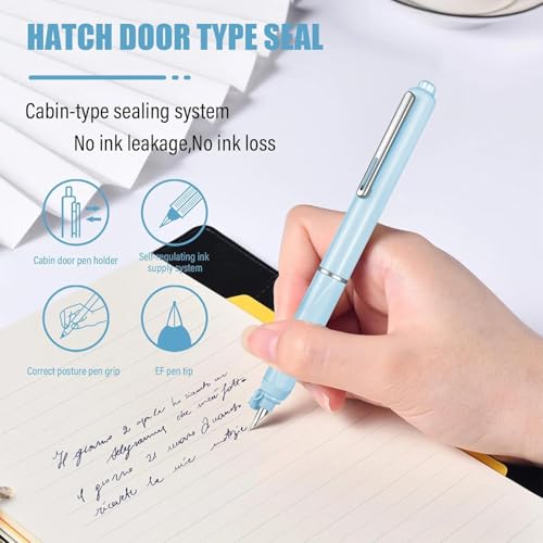 Image of GOLD LEAF 0.38mm Retractable Fountain Pen - Blue Ink, Plastic Body - Leak-Proof Writing Pen with 5 Refill Cartridges Included (light Pink)