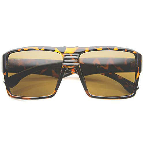 zeroUV Men's Modern Casual Flat Top Wide Temple Rectangle Aviator Sunglasses 57mm