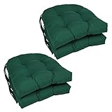 Blazing Needles Solid Twill U-Shaped Tufted Chair Cushions (Set of 4), 16', Forest Green