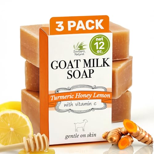 Southern Natural Turmeric Honey Lemon Goat Milk Soap - Handmade All Natural Turmeric Soap Bar for Face & Body. Gentle Hydration & Nourishment For A Natural Glow & Even Skin Tone 3 Pack