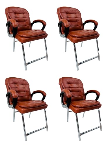 Image of Stainless Steel Special Director Principal Manager Office Visitor Study Chair with Arm Rest with Double Pipe Frame and Cushioned Seat Back (4, Brown, H Frame)