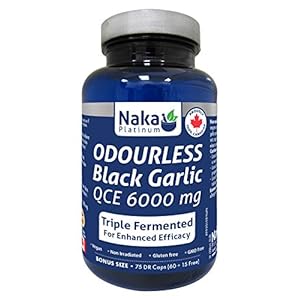 Naka Platinum Odorless Black Garlic QCE 6,000 mg Triple Fermented for enhanced efficacy Bonus Size 75 DR Caps (60+15)