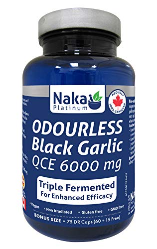 Naka Platinum Odorless Black Garlic QCE 6,000 mg Triple Fermented for enhanced efficacy Bonus Size 75 DR Caps (60+15)
