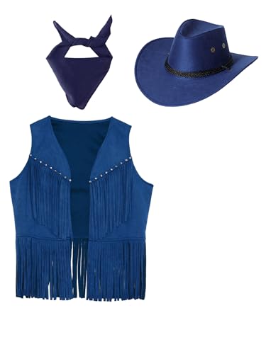 Hularka Cowboy Outfit for Kids Sleeveless Tassels Cardigan Cowgirl Western Vest Cowboy Hat Bandanna3
