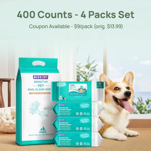 Image of HICC PET Wipes for Dogs & Cats, Cleaning Deodorizing External Anal Area Wipes Wipes, Hydrating & Nourish Fur Dog Wipes for Daily Grooming Routine, Gentle Plant-Based Formula