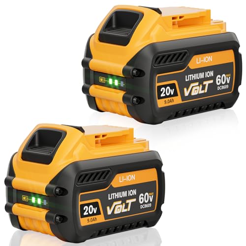 Image of 2Pack 9.0Ah DCB609 Replacement for Dewalt 20V 60V Flexvolt Max Battery Compatible with Dewalt 20 /60Volt Lithium-ion Battery DCB609 DCB606 DCB612 DCB200 DCB206 DCB207 DCB204 Cordless Power Tools