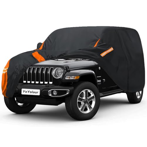 YoYolaur 10-Layer Compatible with Jeep Wrangler Cover Waterproof 4 Door All Weather for Automobiles Outdoor Full Exterior Soft Cotton Lining with Door Zipper Fit for CJ YJ TJ JK JL