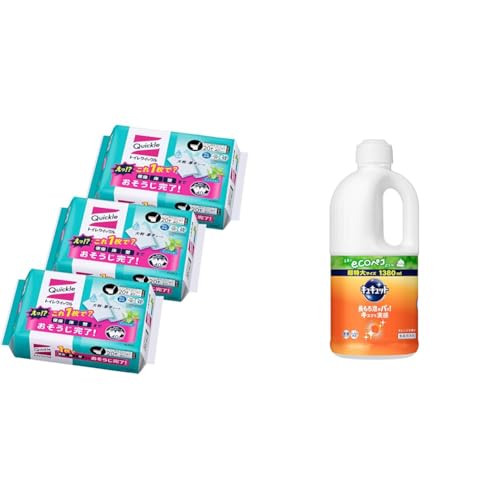 クイックル 花王 掃除セット トイレ 詰め替え ミント 20枚 トイレ掃除 トイレクリーナー × 3個 +キュキュット 食器用洗剤 オレンジの香り 詰め替え用 1380g