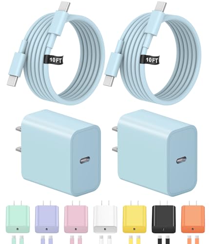 10FT iPhone 17 16 15 Charger Fast Charging USB C Charger Block Type C Chagrer Fast Charging 2-Pack for iPhone 17/17 Plus/17 Pro/17 Pro Max/iPhone 16/16 Plus/16 Pro/16 Pro Max/15/15 Pro Max(Blue)