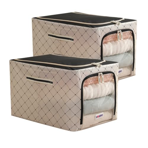 Image of HOKIPO Wardrobe Organiser for Storage of Clothes, 600D Oxford Fabric Storage Box, Ivory Noir - Large Pack of 2 (AR-6489-BLK*2)