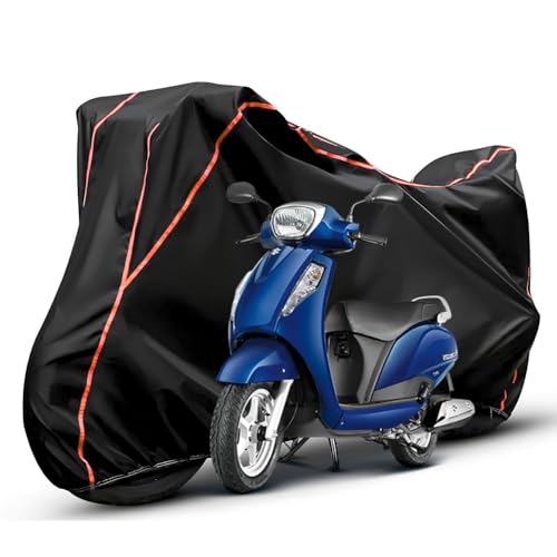 Image of Waterproof Bike Body Cover Compatible with Suzuki Access Dustproof Scratchproof - Motorcycle Cover for Two Wheeler, Outdoor Full Cover with UV, Duty, Rain Protection (Black & Red) R1