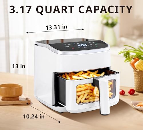 Image of Air Fryer 4QT with Clear Window, Multiple Operation Airfryer Non-Stick Basket Dishwasher Safe, Square Airfryer, Air Fry, Roast, Reheat, Dehydrate, Bake, Steam, 400F Rapid Air Crispy Technology, White