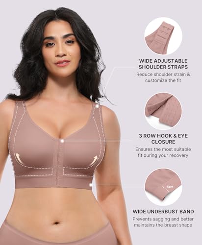 Image of SHAPELLX Post Surgery Bras Front Closure Compression Bra Surgical Wirefree Mastectomy Bra with Adjustable Straps