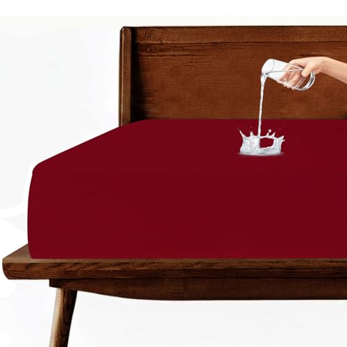 Image of Stylista 100% Waterproof Premium Cotton Feel Mattress Protector King Size 78x72 Inches | Breathable and Hypoallergenic Ultra Soft Fitted Bed Protector Cover (78 inchx72 inch King, Maroon)| One Year Warranty