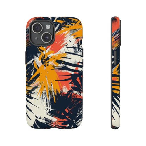 Coque rigide mate iPhone 15 motif premium Abstract Tropical Orange finition luxe