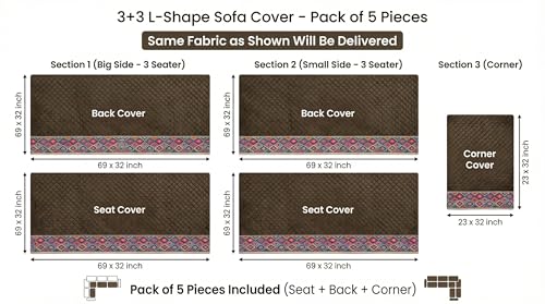Image of Velvet L Shape 3+3 (6 Seater) Sofa Cover Fully Covered | Anti Skid Non Slip | Plain Brown | Washable Furniture Protector