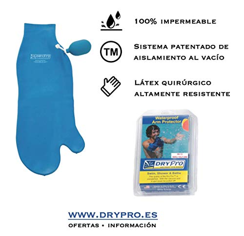 DRYPRO protectores de escayola BRAZO, escayola ducha, funda escayola ducha, fundas para escayola, protector IMPERMEABLE brazo ducha - Sistema Patentado Aislamiento al Vacío (Medio Brazo, S)