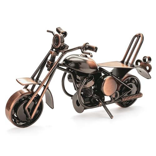 QIRLOEU Handmade Scrap Metal Motorcycle Model – Vintage Biker Gifts for Men & Women, Industrial Steampunk Motorcycle Sculpture, Decor for Desk, Home Office & Man Cave, 6″