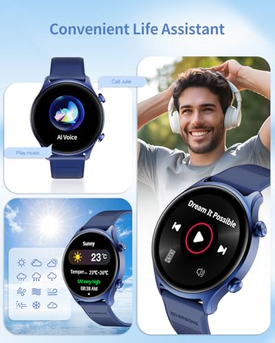 Image of RIVERSONG Smartwatch for Men Women (Answer /Make Call), 1.52 inch Fitness Watch with Monitor Tracker for Health Fitness (Heart Rate /Sleep /Blood Oxygen), AI Voice, Smart Watch for Android iPhone, Navy Blue