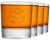 Soccer Ball Whiskey Glass Set of 4. Unique Gift for Men or Dad, Son Daughter, Home Bar Gifts, Bar Tumbler. Crystal Clear Finish. 11 oz