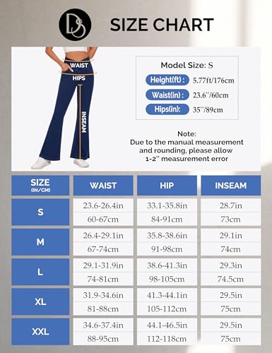 Desol Bell Bottom Jeans for Women Strechy Flare Pull On Jeans High Cross Waisted Tummy Control Bootcut Pants with Pockets Darkblue