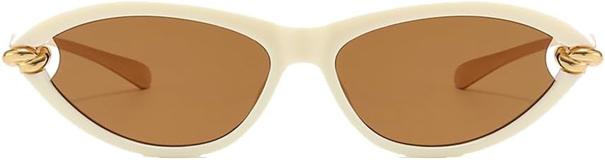 YAMEIZE Retro Cat Eye Sunglasses for Women Vintage Small Oval Cateye 90S Sunglasses Gold Frame UV400 - Image 2