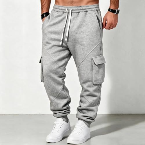 Pantalones Casuales para Hombres Cargo Sweatpants for Men Drawstring Baggy Joggers Hiking Fall Winter Pants Cargo Joggers Men Heavyweight Sweatpants Gray S - image 8