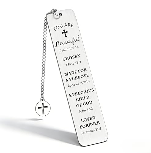 Christian Bookmarks for Women Religious Bookmark for Women Stainless Steel Cross Pendant Inspirational Bible Verse Scripture Gift Baptism Graduation