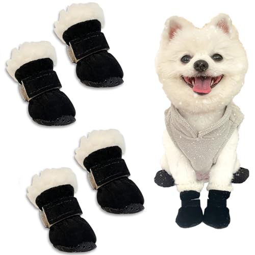Hundeschuhe Pfotenschutz, 4 Stück Hundeschuhe Winter, Schneestiefel Hunde, Hunde Schuhe Anti Rutsch, Rutschfest und Warm, Geeignet für Kleine und Mittelgroße Hunde für Outdoor-Aktivitäten im Winter, L
