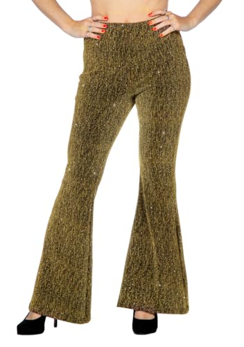 Wilbers & Wilbers 4200 - Pantalones acampanados con purpurina para mujer, leggings de fiesta de tejido elástico suave, para festivales, fiestas de los años 70, carnaval