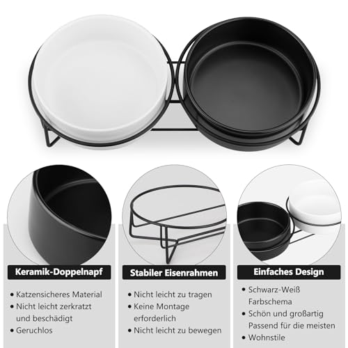 MOCOBO Hundenapf Katzennapf, Fressnapf für Mittelgroße Hunde, Doppel Napf mit Ständer, Schwarz-weiße Schüssel - 2 × 400 ML – Bild 3