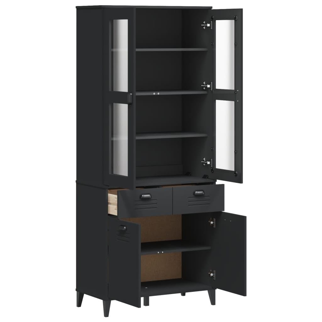 vidaXL Credenza VIKEN Nera 80x40x190 cm in Legno Massello di Pino