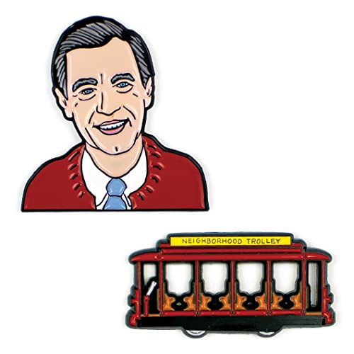 The Unemployed Philosophers Guild Mister Rogers and Trolley Enamel Pin Set - Strong Rubber Backing Clasps, Set of 2 Pins