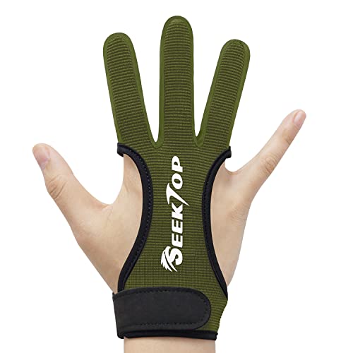 Seektop Archery Gloves Shooting Hunting Leather Three Finger Protector for Youth Adult Beginner (Green, S)