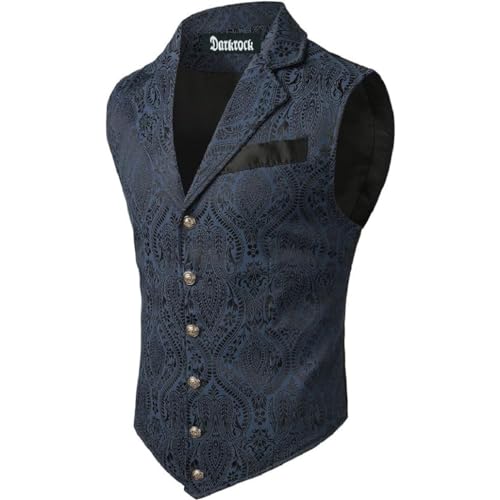 Darkrock Gothic Rock Victorian Steampunk Edwardian Western Brocade Gothic Navy Color Mens Suit Vest Waistcoat/Men Vest