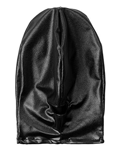 Freebily Latex Shiny Breathable Face Cover Blindfold Head Spandex Costume Hood Role Play For Men Women Black Open Mouth One Size #TOP3