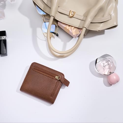 Image of Gostwo Small Wallet for Women, Slim Bifold Credit Card Holder, Compact RFID Blocking Cash Wallet, Billfolds Thin Leather Zipper Pocket, Mini Wallet Gift for Ladies Teen Girls Travel with ID Window