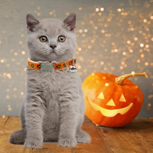 Cat Collar Breakaway, Lightweight Comfort Adjustable Size Halloween Pet Collar with Removable Bells,Quick Release Imitation Nylon Collar for Small & Big Cats - image 4