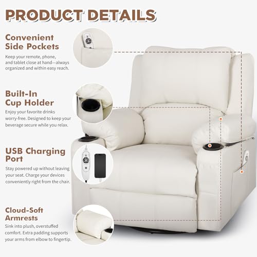 Sillón reclinable giratorio blanco piel sintética miniatura 4