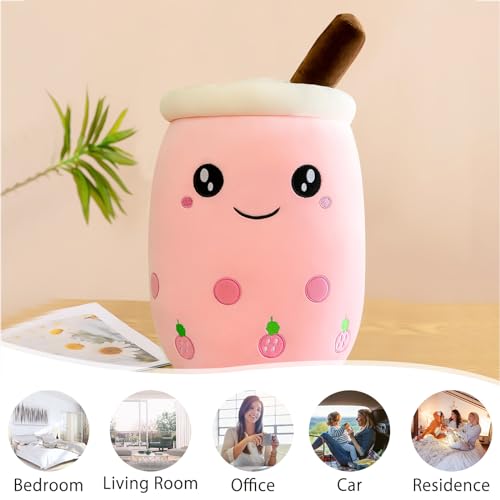 DAWRIS Bubble Tea Plüschkissen, Plüschtier Stofftier Boba Tea 25cm ilchtee Tasse Plush Plüschkissen Weich Kuscheltier Plüschkissen Spielzeug für Weihnachten Geburtstag (Hell-Pink)