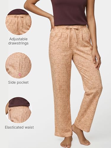 Image of Enamor Mid Rise Full Length Adjustable Drawstring Hangout Pant for Women - Relaxed Fit, Combed Cotton - E4A5
