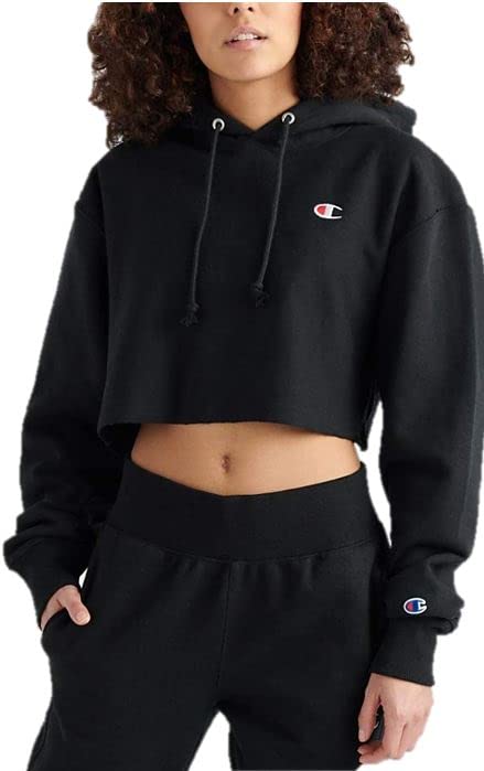 Champion Women's Reverse Weave Cropped Cut-Off Hoodie, Left Chest C