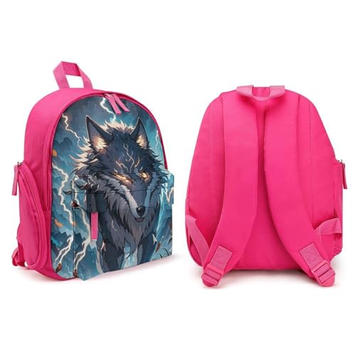 Night Lightning Wolf Backpack for Men Women, Durable Small Bookbag Lightweight Daypack for Travel, Hiking, Pink-style4