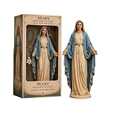 Limited Edition Virgin Mary Collectible Figure, Virgin Mary Christ Statue with Open Arms, Hand Painted Saint Mary Figure with Ivory Gown & Blue Mantle, Catholic Home Decor (1PCS)
