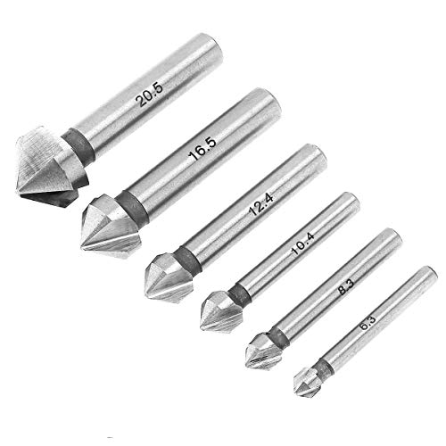 ChgImposs 6Pcs Countersink Drill Bit, 3 Edge 90 Degrees Chamfer End Mill Cutter Chamfering HSS Countersink Drill Bit