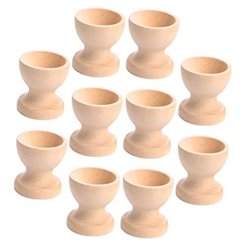 BIUDECO 10pcs Hand Painted Egg Tray Decor Breakfast Egg Holder Children DIY Egg Cup Painting Toy Eggs Holding Stand Egg Painting Tool Easter Egg Decor Children Toys Wooden